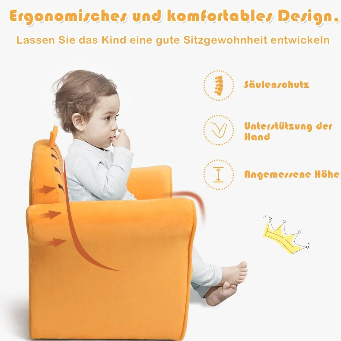 Kindersessel mit Löwen-Motiv Kindersessel mit Holzrahmen 51 x 37,5 x 44 cm Orange