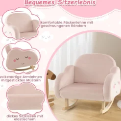 Kindersessel mit Massivholzbeinen Gepolsterter Kindersofa Schaukelstuhl Rosa Wolken