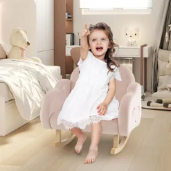 Kindersessel mit Massivholzbeinen Gepolsterter Kindersofa Schaukelstuhl Rosa Wolken