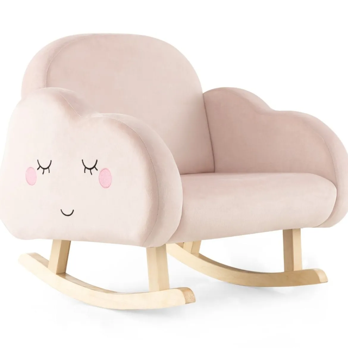 Kindersessel mit Massivholzbeinen Gepolsterter Kindersofa Schaukelstuhl Rosa Wolken