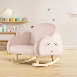Kindersessel mit Massivholzbeinen Gepolsterter Kindersofa Schaukelstuhl Rosa Wolken
