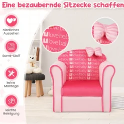 Kindersessel mit Rückenlehne & Armlehnen & Süßen Mustern & Schaumstoff Kindersofa Rosa