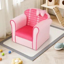 Kindersessel mit Rückenlehne & Armlehnen & Süßen Mustern & Schaumstoff Kindersofa Rosa