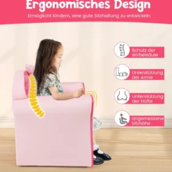 Kindersessel mit Rückenlehne & Armlehnen & Süßen Mustern & Schaumstoff Kindersofa Rosa