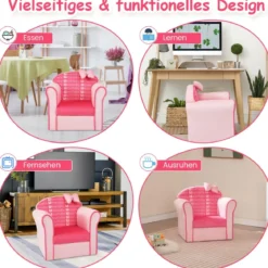Kindersessel mit Rückenlehne & Armlehnen & Süßen Mustern & Schaumstoff Kindersofa Rosa