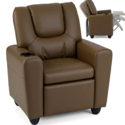 Kindersessel mit Relaxfunktion & Verstellbarer Rückenlehne & Fußstütze Kindersofa Braun