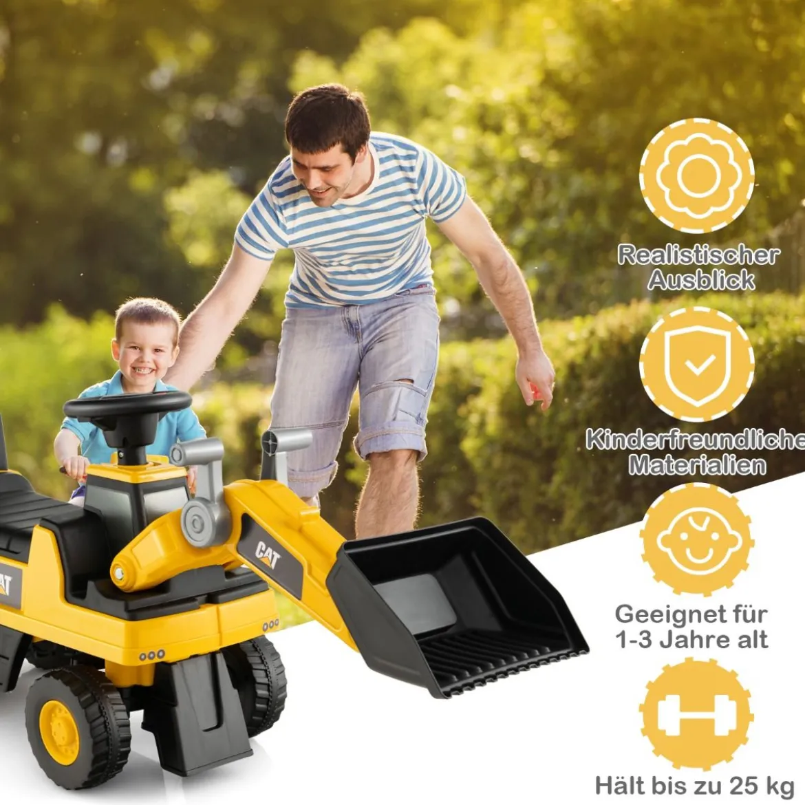 Kinder Sitzbagger mit Stauraum unter dem Sitz & Verstellbarem Eimer für 1-3-Jährige