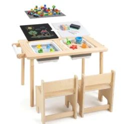 Kindersitzgruppe aus Holz Kindertisch und Stuhl Set aus Höhenverstellbarem Kindertisch und 2 Stühlen