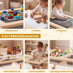 Kindersitzgruppe aus Holz Kindertisch und Stuhl Set aus Höhenverstellbarem Kindertisch und 2 Stühlen