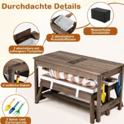 Kindersitzgruppe aus Holz mit Sonnenschirm Kinder Picknicktisch mit 2 Bänke Abnehmbarem Sitzkissen