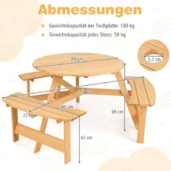 Kindersitzgruppe Kinder Picknicktisch mit Bänke & Schirmloch Kindersitzgarnitur aus Holz Natur