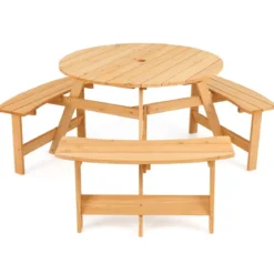 Kindersitzgruppe Kinder Picknicktisch mit Bänke & Schirmloch Kindersitzgarnitur aus Holz Natur