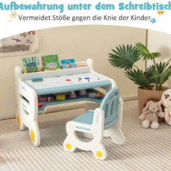 Kinder Sitzgruppe mit Höhen- & Neigungsverstellbarer Tischplatte Zeichentisch Blau