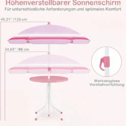 Kindersitzgruppe mit Höhenverstellbarem Sonnenschirm 4 TLG. Kindersitzgarnitur mit Tisch & 2 Klappstühlen