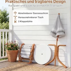 Kindersitzgruppe mit Höhenverstellbarem Sonnenschirm 4 TLG. Kindersitzgarnitur mit Tisch & 2 Klappstühlen