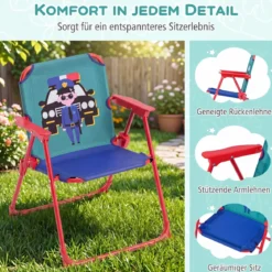 Kindersitzgruppe mit Sonnenschirm 4-Teilige Kindersitzgarnitur mit Tisch und 2 Klappstühlen Blau & Grün