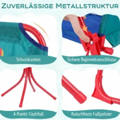Kindersitzgruppe mit Sonnenschirm 4-Teilige Kindersitzgarnitur mit Tisch und 2 Klappstühlen Blau & Grün