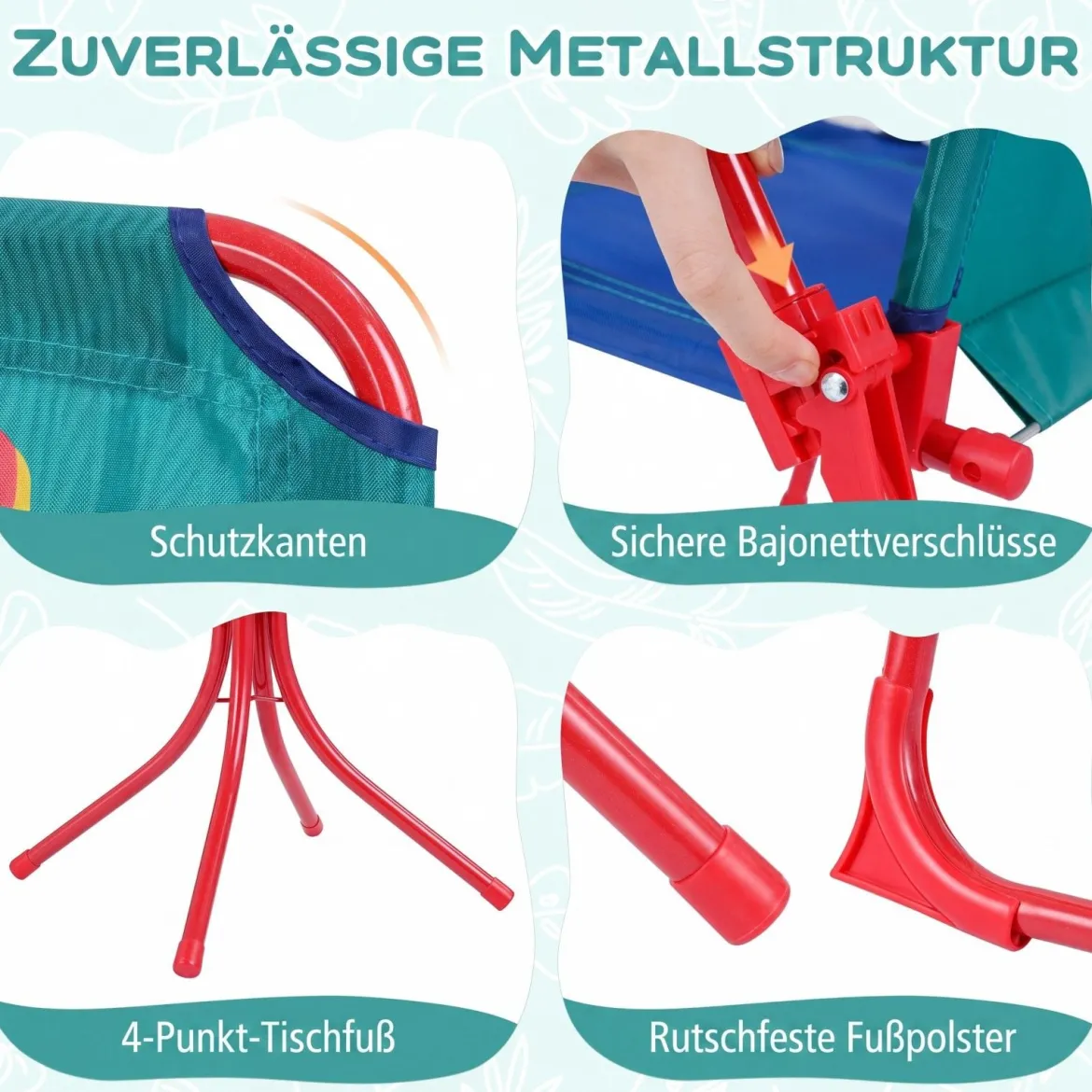 Kindersitzgruppe mit Sonnenschirm 4-Teilige Kindersitzgarnitur mit Tisch und 2 Klappstühlen Blau & Grün