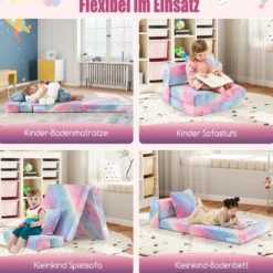 Kindersofa aufklappbar mit Kissen 4 in 1 Spielsofa im Dunkeln Leuchtend Klappsofa Kindersessel Mehrfarbig
