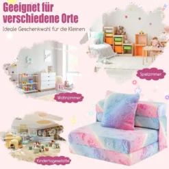Kindersofa aufklappbar mit Kissen 4 in 1 Spielsofa im Dunkeln Leuchtend Klappsofa Kindersessel Mehrfarbig