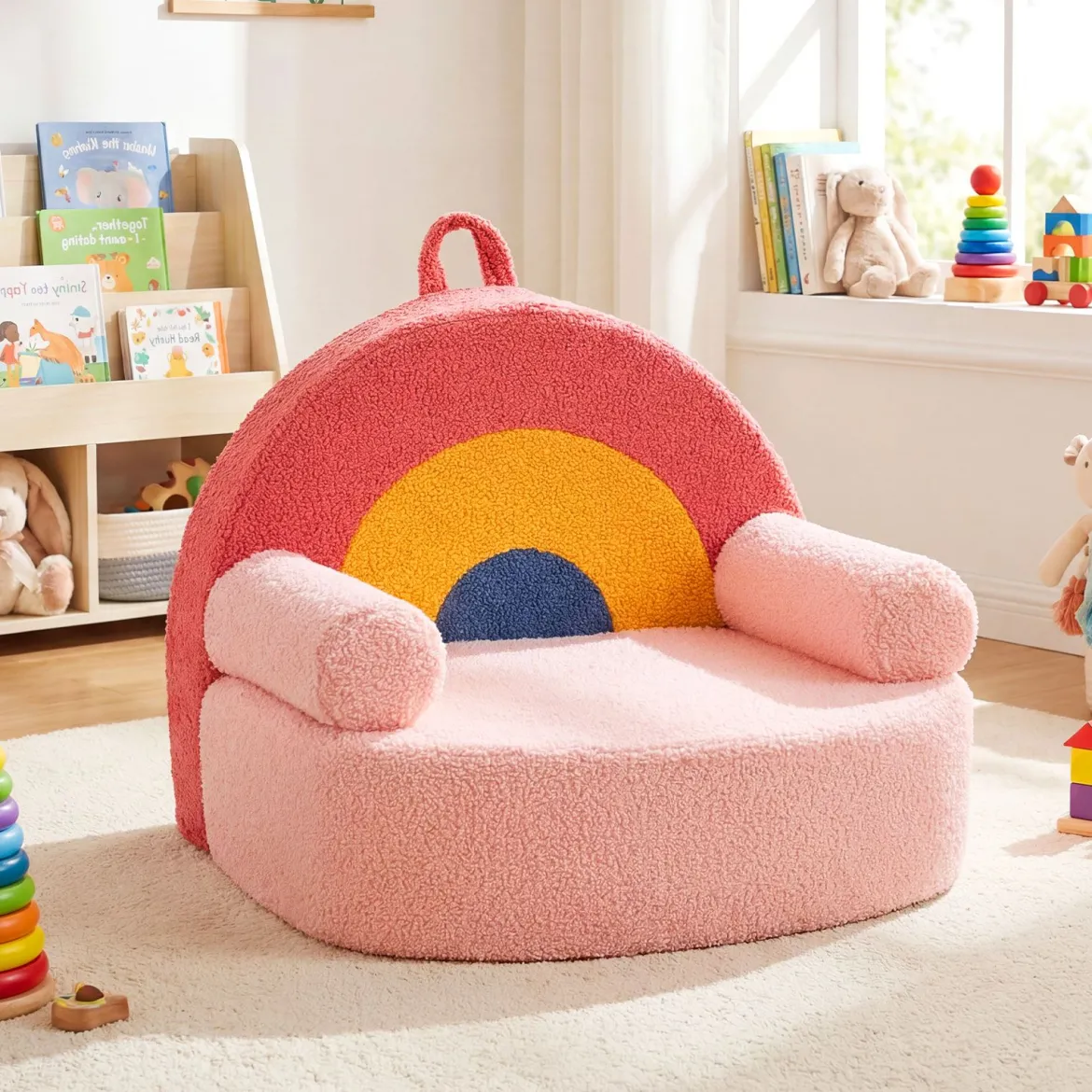 Kindersofa ergonomischer Kindersessel mit hochdichtem Schaumstoff & Teddyplüsch Rosa