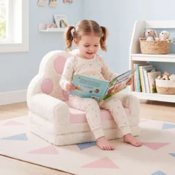 Kindersofa 2 in 1 Kindersessel Ausklappbar Kindercouch mit Abnehmbarem Bezug in Bärenpfoten-Design Rosa