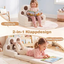 Kindersofa 2 in 1 Kindersessel Ausklappbar Kindercouch mit Abnehmbarem Bezug Braun