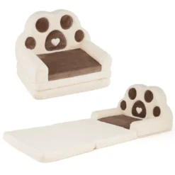 Kindersofa 2 in 1 Kindersessel Ausklappbar Kindercouch mit Abnehmbarem Bezug Braun
