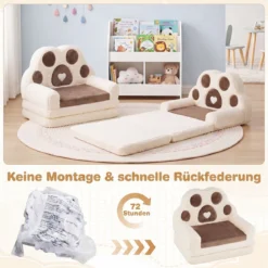 Kindersofa 2 in 1 Kindersessel Ausklappbar Kindercouch mit Abnehmbarem Bezug Braun