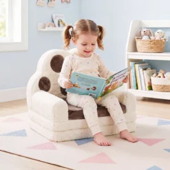 Kindersofa 2 in 1 Kindersessel Ausklappbar Kindercouch mit Abnehmbarem Bezug Braun