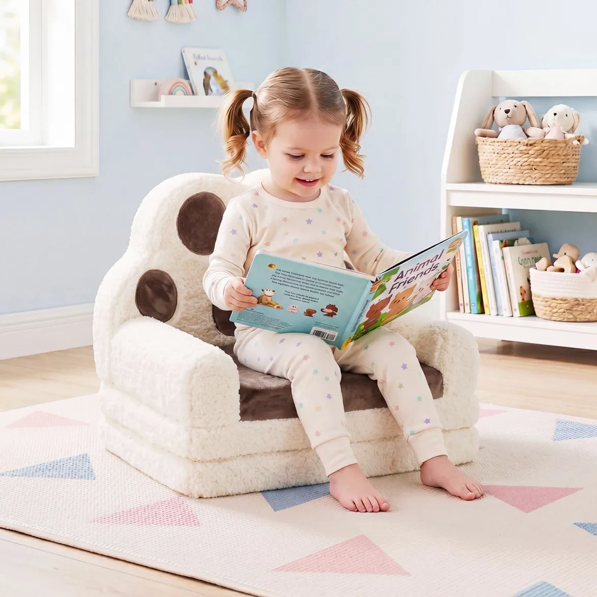 Kindersofa 2 in 1 Kindersessel Ausklappbar Kindercouch mit Abnehmbarem Bezug Braun