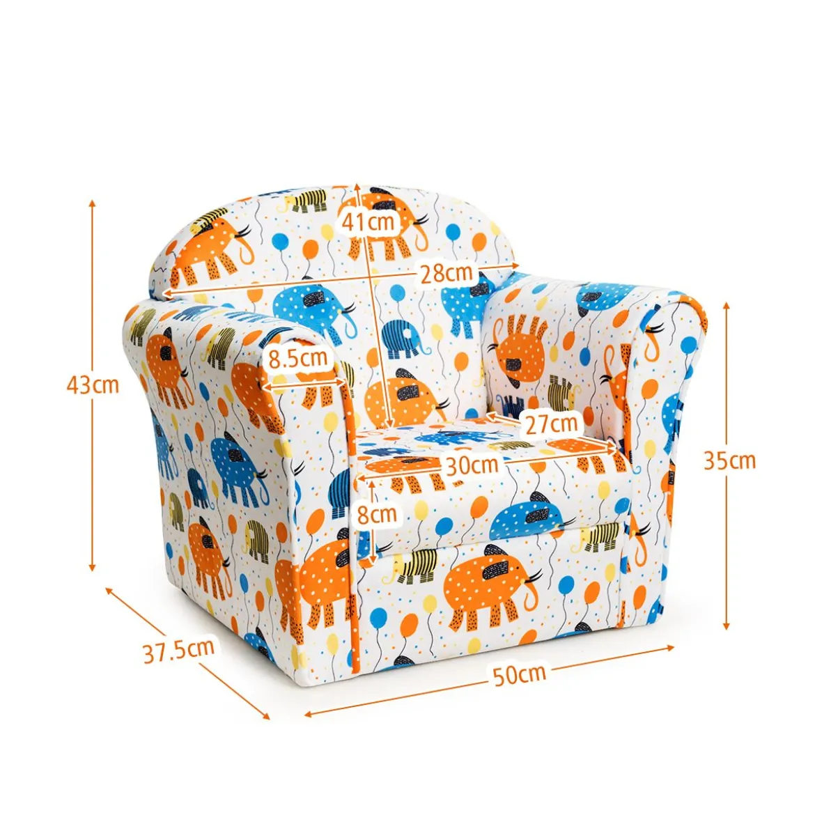 Kindersofa Kindersessel mit Elefantenmuster Kindercouch mit Holzrahmen 50 x 37,5 x 43 cm Bunt