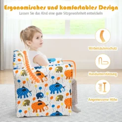 Kindersofa Kindersessel mit Elefantenmuster Kindercouch mit Holzrahmen 50 x 37,5 x 43 cm Bunt