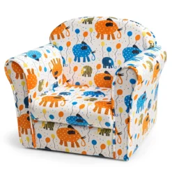 Kindersofa Kindersessel mit Elefantenmuster Kindercouch mit Holzrahmen 50 x 37,5 x 43 cm Bunt
