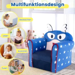 Kinder-Sofa Kleinkinder Polster-Armlehnenstuhl mit massivem Holzrahmen 50 x 40 x 54 cm Blau