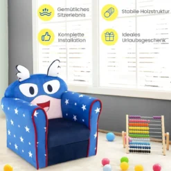 Kinder-Sofa Kleinkinder Polster-Armlehnenstuhl mit massivem Holzrahmen 50 x 40 x 54 cm Blau