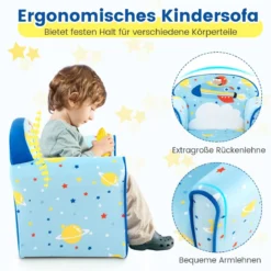 Kinder-Sofa Kleinkinder Polster-Armlehnenstuhl mit massivem Holzrahmen 50 x 40 x 44 cm (Raumschiff)