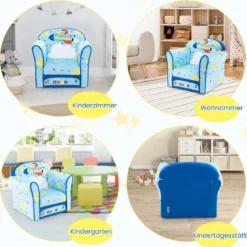 Kinder-Sofa Kleinkinder Polster-Armlehnenstuhl mit massivem Holzrahmen 50 x 40 x 44 cm (Raumschiff)