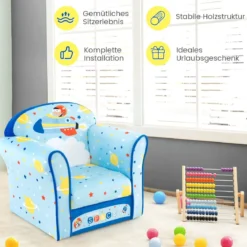 Kinder-Sofa Kleinkinder Polster-Armlehnenstuhl mit massivem Holzrahmen 50 x 40 x 44 cm (Raumschiff)