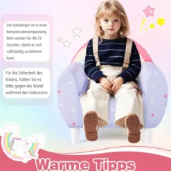 Kindersofa mit Rückenlehne & Armlehne Gepolsterter Kindersessel Einhorn Lesecouch