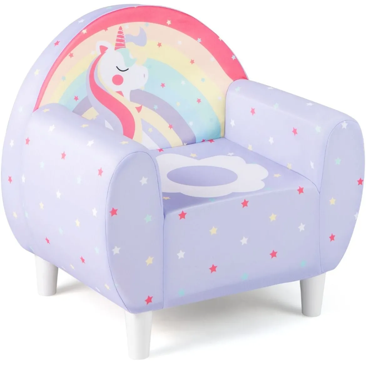 Kindersofa mit Rückenlehne & Armlehne Gepolsterter Kindersessel Einhorn Lesecouch