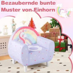 Kindersofa mit Rückenlehne & Armlehne Gepolsterter Kindersessel Einhorn Lesecouch