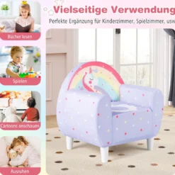 Kindersofa mit Rückenlehne & Armlehne Gepolsterter Kindersessel Einhorn Lesecouch
