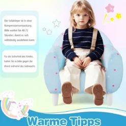 Kindersofa mit Rückenlehne & Armlehne Gepolsterter Kindersessel Einhorn Lesecouch