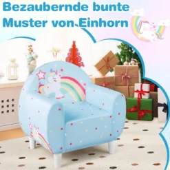 Kindersofa mit Rückenlehne & Armlehne Gepolsterter Kindersessel Einhorn Lesecouch