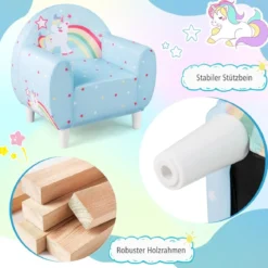 Kindersofa mit Rückenlehne & Armlehne Gepolsterter Kindersessel Einhorn Lesecouch