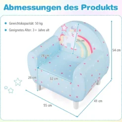 Kindersofa mit Rückenlehne & Armlehne Gepolsterter Kindersessel Einhorn Lesecouch