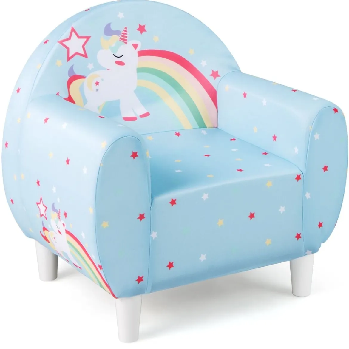 Kindersofa mit Rückenlehne & Armlehne Gepolsterter Kindersessel Einhorn Lesecouch