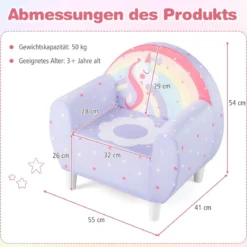 Kindersofa mit Rückenlehne & Armlehne Gepolsterter Kindersessel Einhorn Lesecouch