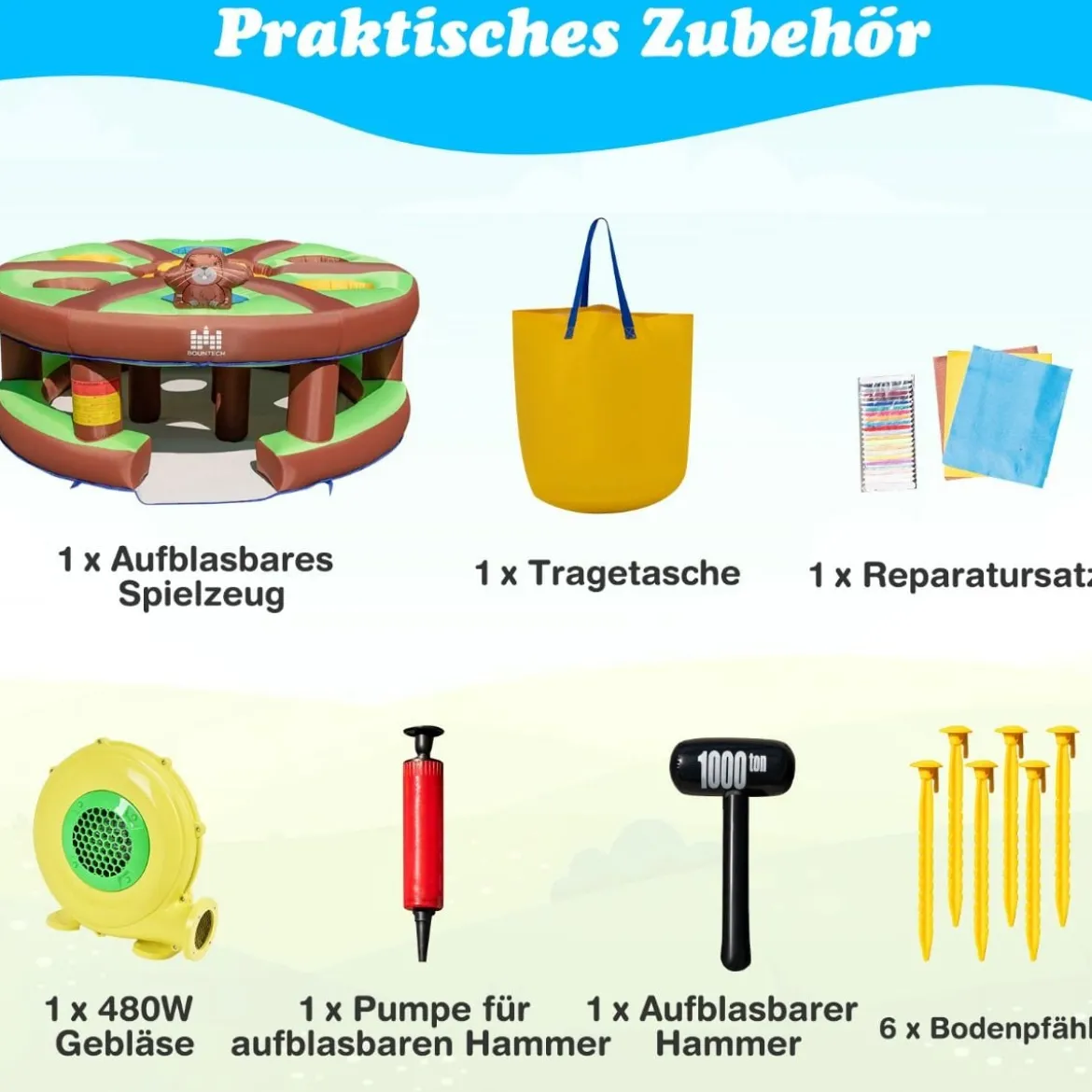 Kinderspiel Aufblasbares Hau-den-Maulwurf Spiel mit 480-W-Gebläse für Kinder 256 x 256 x 120 cm